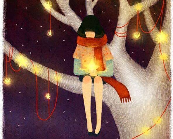 fille-sur-arbre-avec-etoiles