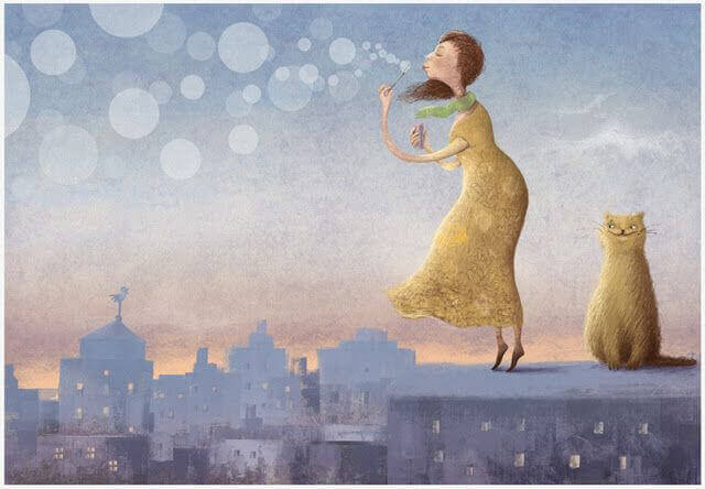 Mujer-soplando-pompas-de-jabón