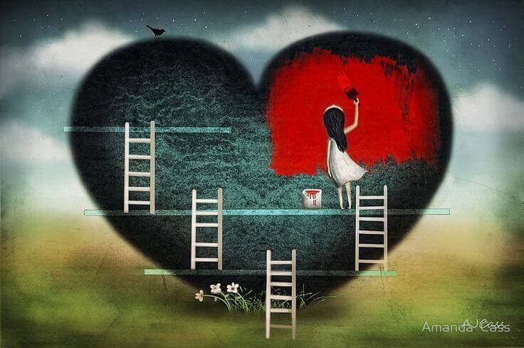 Niña-pintando-corazón-rojo