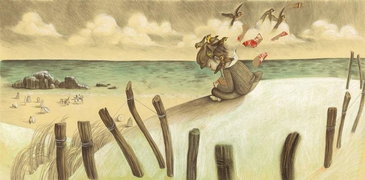 Niña-triste-en-la-playa