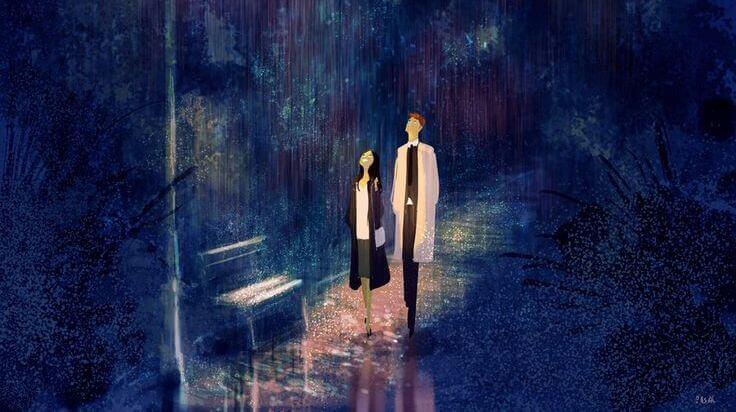couple qui marche dans la nuit