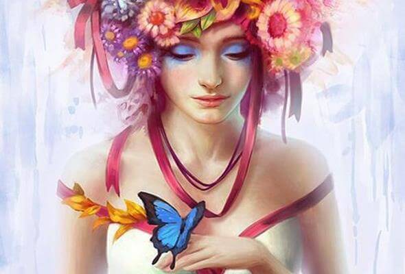 femme avec des fleurs sur la tete