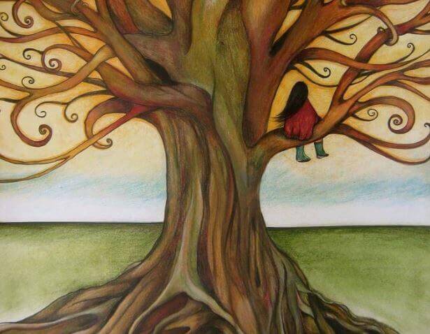 femme dans un arbre