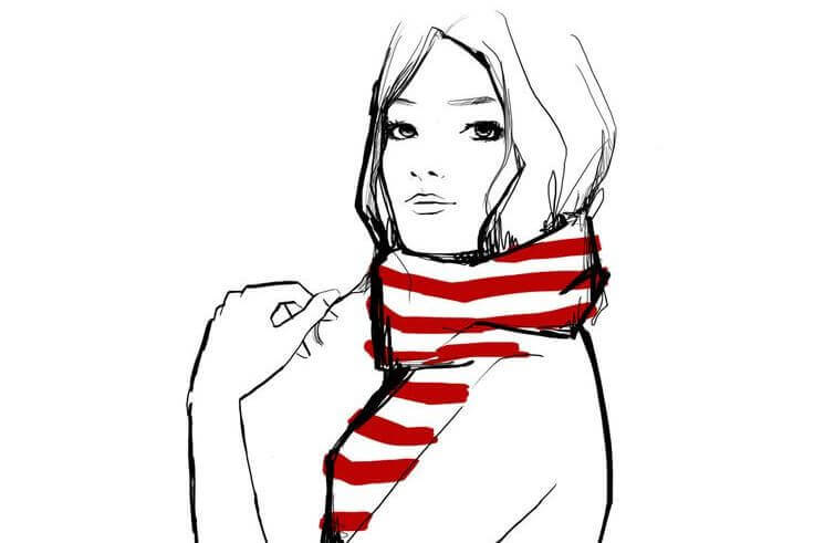 femme echarpe rouge et blanche