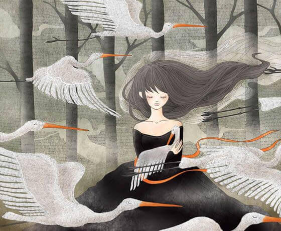 mujer-con-grullas-blanca-haciendo-planes-sobre-su-vida