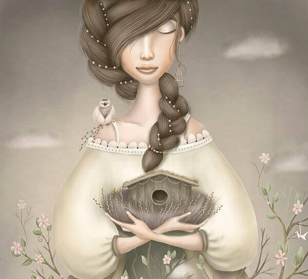 mujer-con-un-pájaro-en-el-hombro