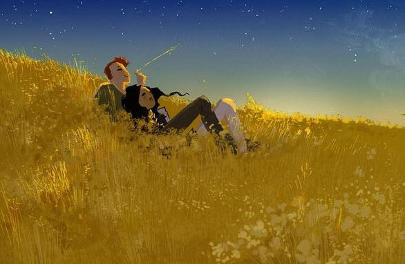 Couple-allonge-champ-de-cereales