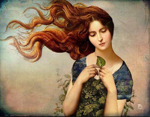 Femme-avec-une-feuille-dans-la-main