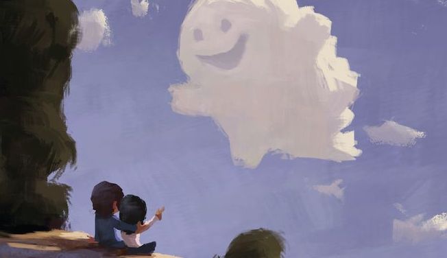 enfants face a un nuage souriant