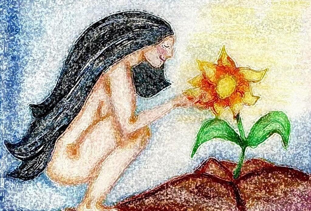 femme arrosant une fleur