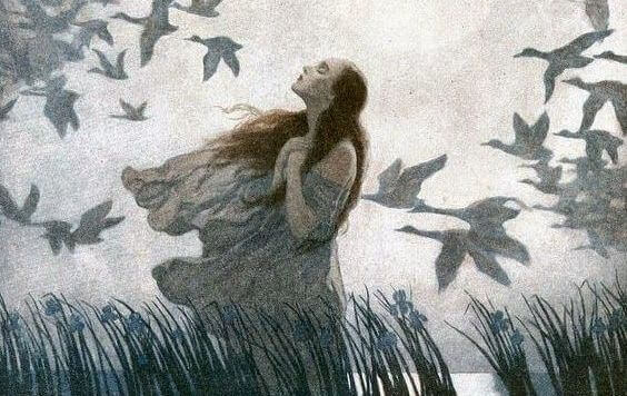 femme avec des oiseaux