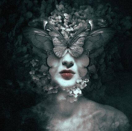femme avec un visage papillon