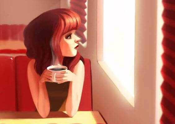 fille buvant un cafe