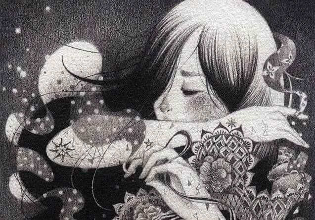 fille en noire et blanc