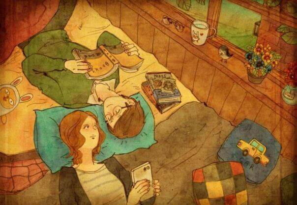 Couple-se-regardant-dans-le lit