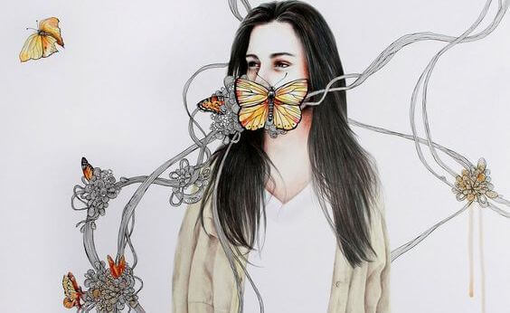 Femme-papillons-dans-la-bouche