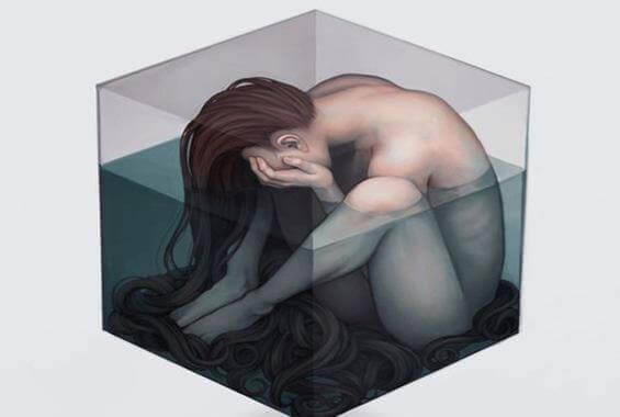 Femme-triste-dans-un-cube