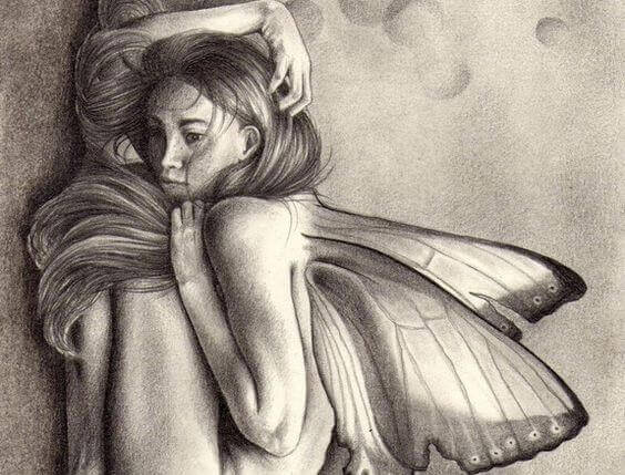 mujer-encogida-con-mariposas