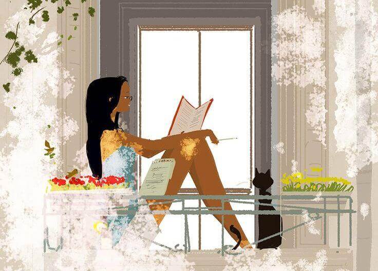 Femme-a-la-fenetre-avec-un-chat