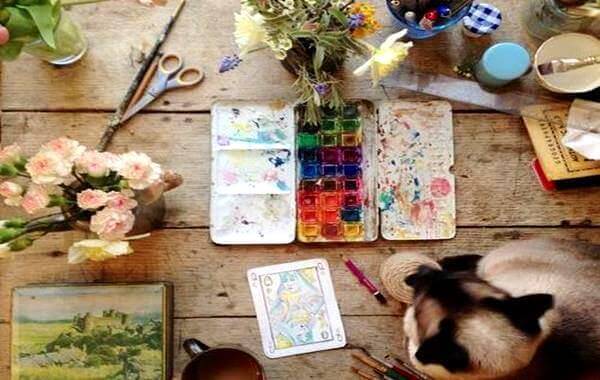 Peinture-fleurs-chat