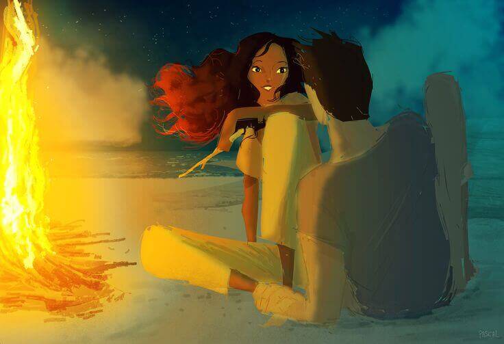 Pareja-enamorada-a-la-luz-de-la-hoguera