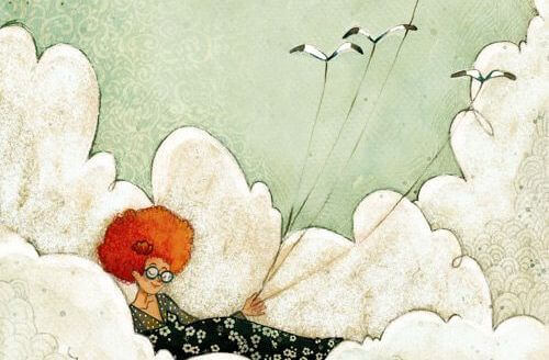 femme-oiseaux-et-cerf-volant