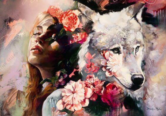 mujer-con-lobo