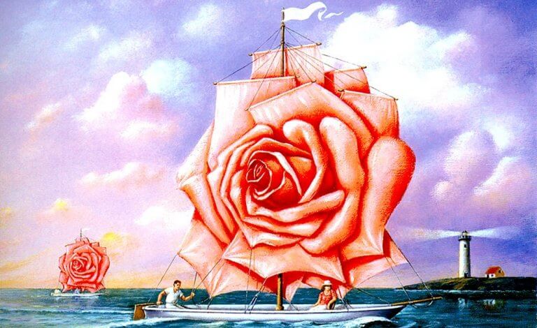 bateau avec une rose en guise de voile