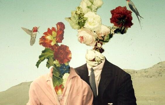 visages d'un couple en fleurs