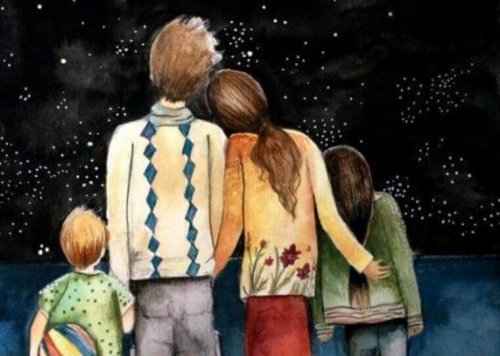 famille tissant des liens familiaux devant les étoiles
