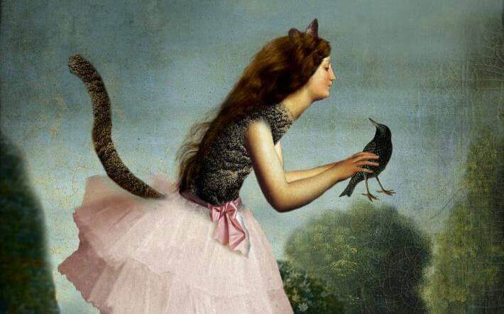 femme chat et oiseau