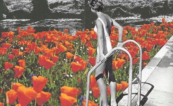 femme et piscine de fleurs