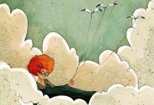 femme dans les nuages