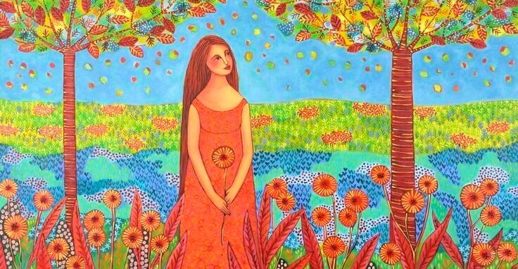 fille dans un champ de fleur