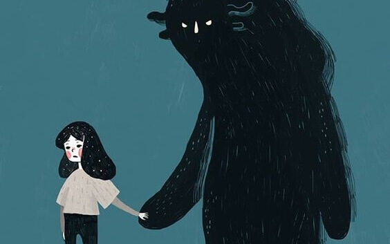 petite fille et ses peurs illustrées par une bête noire
