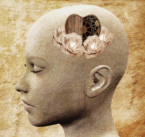 tête avec un coeur et un mécanisme d'auto-réflexion