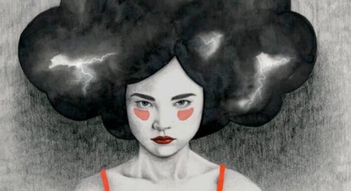 femme avec émotions noires