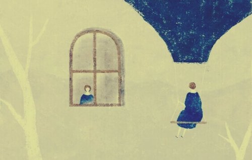 femme devant une fenêtre qui en regarde une autre