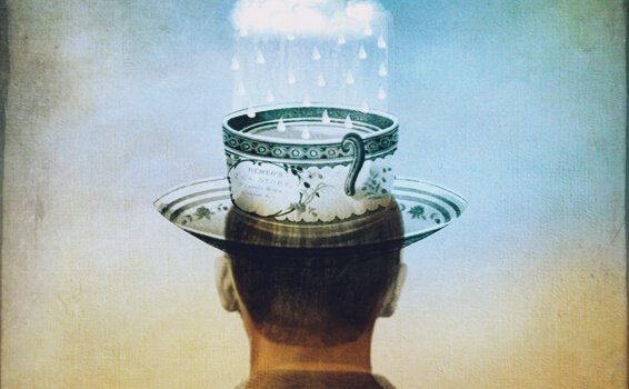 homme avec un chapeau et nuage de pluie