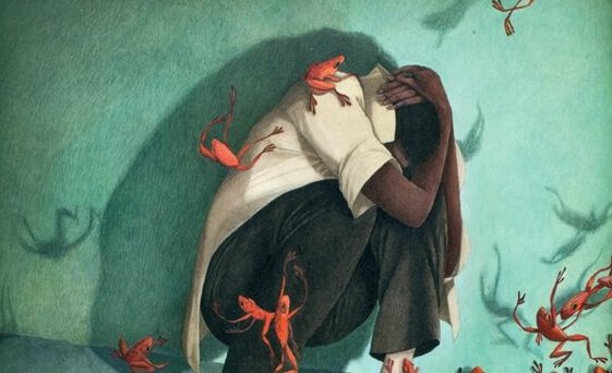 homme et grenouilles