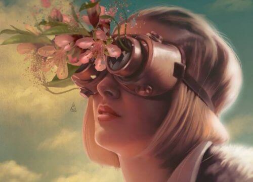 femme avec des fleurs dans ses lunettes