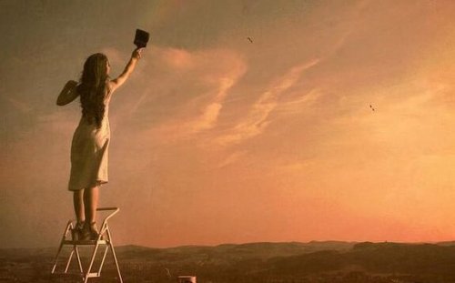 femme qui peint le ciel