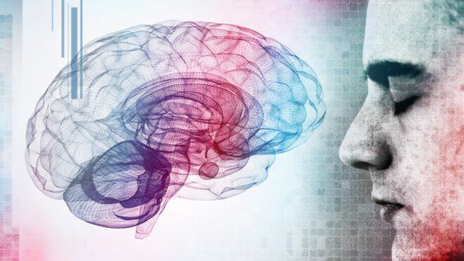 homme face à un cerveau