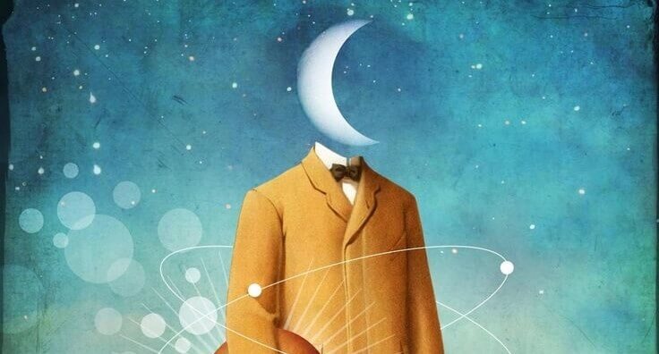 homme avec une tête de lune