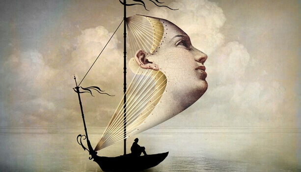 voile de bateau en forme de visage