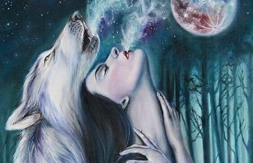 femme avec un loup
