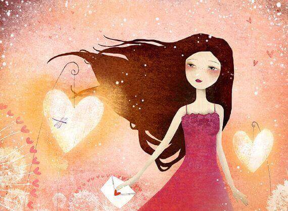 femme cernée de coeurs