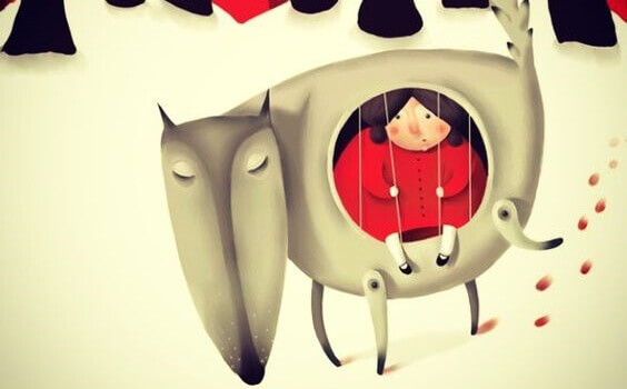 enfant enfermé dans le ventre d'un loup