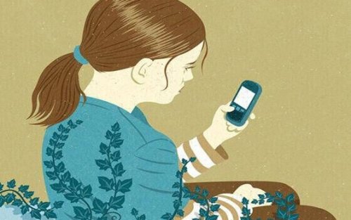 jeune fille qui regarde son portable