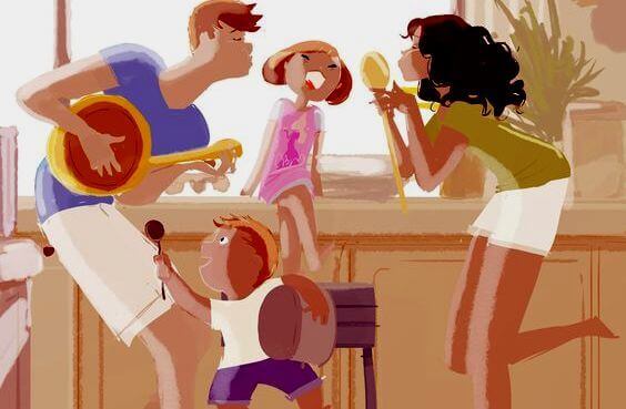 Famille heureuse à la maison